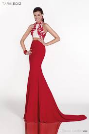 Formal Tarik Ediz Evening Dresses Stunning Cheap Sweep Train Two Pieces Prom Party Dresses Red Sexy Appliques Mermaid Long Dresses Evening Size 20