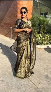 black gold organza saree with