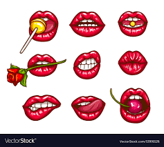pop art icons red female lips vector image