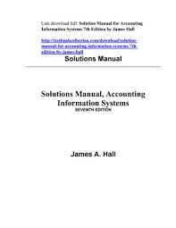 Solution Manual For Accounting Information Systems 7th