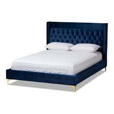 royal navy blue velvet upholstered bed