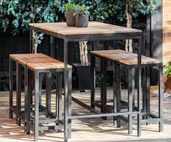 Teak And Metal Garden High Bar Table