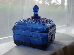 Cobalt Blue Glass Covered Candy Dish