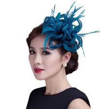 Women Teal Loop Sinamay Hair Fascinators With Feathers Hair Clip Fascinator Headband For Races Church Wedding Party