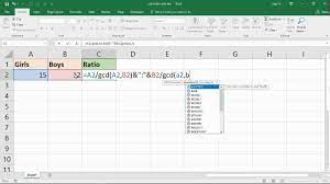 ratio of two numbers in excel
