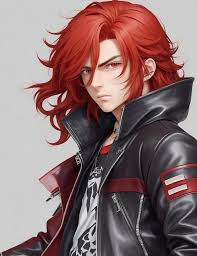 an anime character with long red hair