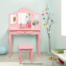 costway pink kids vanity table and