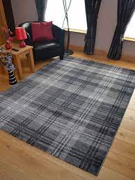 glendale black silver grey tartan rug