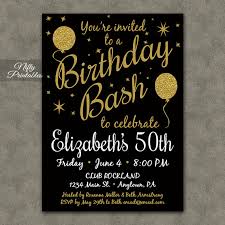 Printable Birthday Invitations Black Gold Glitter 20 21