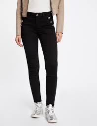 Skinny trousers with buttons on pockets black ladies'