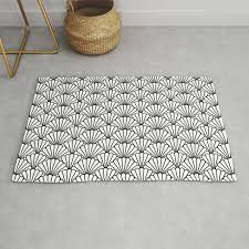art deco white scalloped print rug by