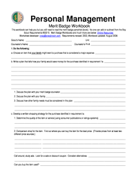 Personal Management Merit Badge Workbook Troop1137 Form