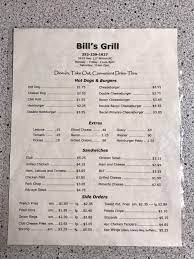 menu at bill s grill restaurant wilson