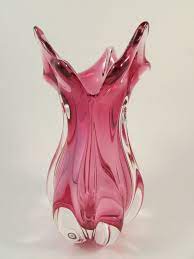 Vintage Murano Pink Art Glass Vase Hand