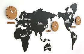 World Map Wooden Wall Clock Travel