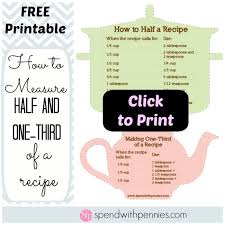 Free Printable How To Measure Half Or One Third Of A Recipe