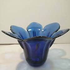 vintage cobalt blue art glass candle