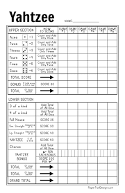 Even better, purchase two or more sets of dice so you can play the game a little quicker. Free Printable Yahtzee Score Card Paper Trail Design