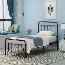 Shop for bed frames in bed frames & box springs. Amazon Com Metal Bed Frame Twin Size With Headboard And Footboard Mattress Foundation Box Spring Replacement Steel Slat Support Antique Brown Furniture Decor