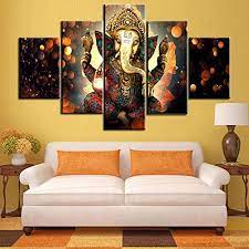 Lord Ganeshaji 3 Panel Framed Canvas