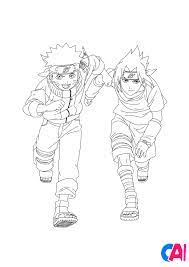 Coloriage Naruto à imprimer - Naruto et Sasuke courent