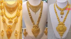 Latest Muslim Bridal Gold Necklace Set Design Ideas 3 Pieces Gold Necklace Set Pattern Ideas