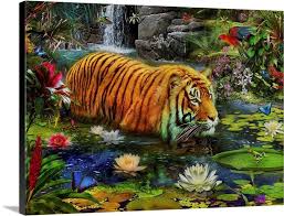 Tiger In Water Canvas Wall Art Print