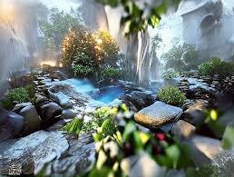 Waterfall And Garden Flower My Brand