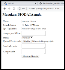 Dan perhatikan syntax pada layout sebelah kanan. Cara Membuat Form Biodata Dengan Html Kodewebsite