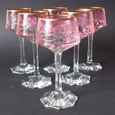 Six Intaglio Cut Wine Glasses