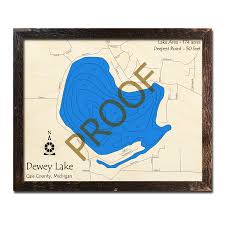 Dewey Lake Cass County Mi 3d Wood Topo Map