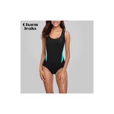 Charmleaks One Piece Women Sports Swimwear Sports Swimsuit Patchwork Competition Swimwear Backless Beachwear Bathing Suits Size S Color Bla