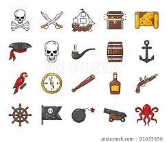 caribbean pirates outline icons vector