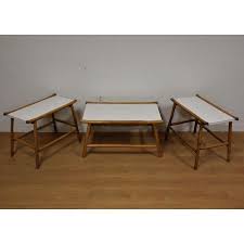 White Bamboo Coffee End Tables Set