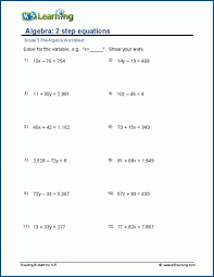 2 Step Equations Worksheets K5 Learning