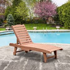 Outsunny Reclining Brown Red Outdoor Wooden Chaise Lounge Patio Pool Chair With Pull Out Tray