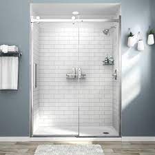 Alcove Shower Wall In White Subway Tile