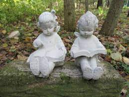 Child Garden Art Concrete Statue Pair