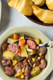 sausage and beef stew in the crockpot