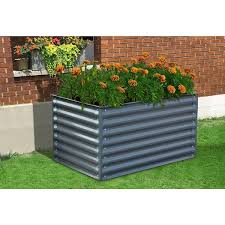 Hanover 59 In Open Base Raised Garden Bed For Flowers Herbs And Vegetables Galvanized Steel