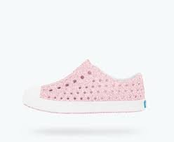 Native Shoes Jefferson Bling Milk Pink Glitter Shell White