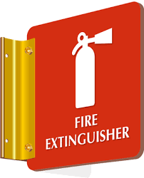 fire extinguisher projecting 2 sided sign