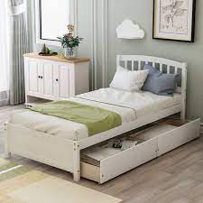 Bed frame rails, footer and headboard come apart for easy moving and easy put together mattress slats roll up. Twin Platform Bed Frame With Storage Drawers White Twin Bed Frame With Headboard Modern Wood Twin
