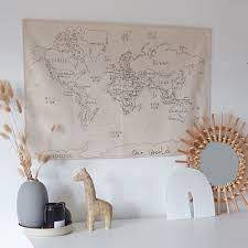 Small World Map Fabric Wall Hanging