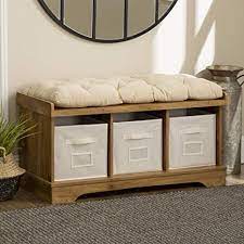 This rustic farmhouse storage bench is designed by skilled craftsmen from solid acacia wood that we chose for its durability. Amazon Com Walker Edison Modern Farmhouse Entryway Shoe Storage Bench Totes Upholstered Cushion Hallway Organizer 42 Inch Barnwood Brown Home Kitchen