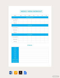 weekly menu workout schedule template