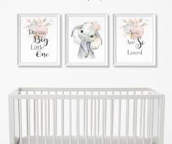 Baby Girl Elephant Nursery Wall Art Set
