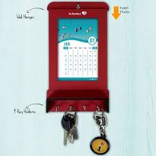 Red Wooden Calendar Frame Key Holder