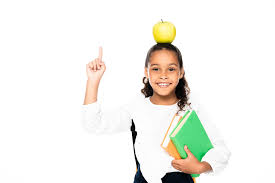 Cheerful African American Schoolgirl With Apple On Free Stock Photo and Image