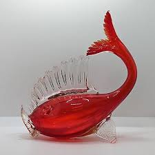 Large Murano Glass Fish In Red Gold